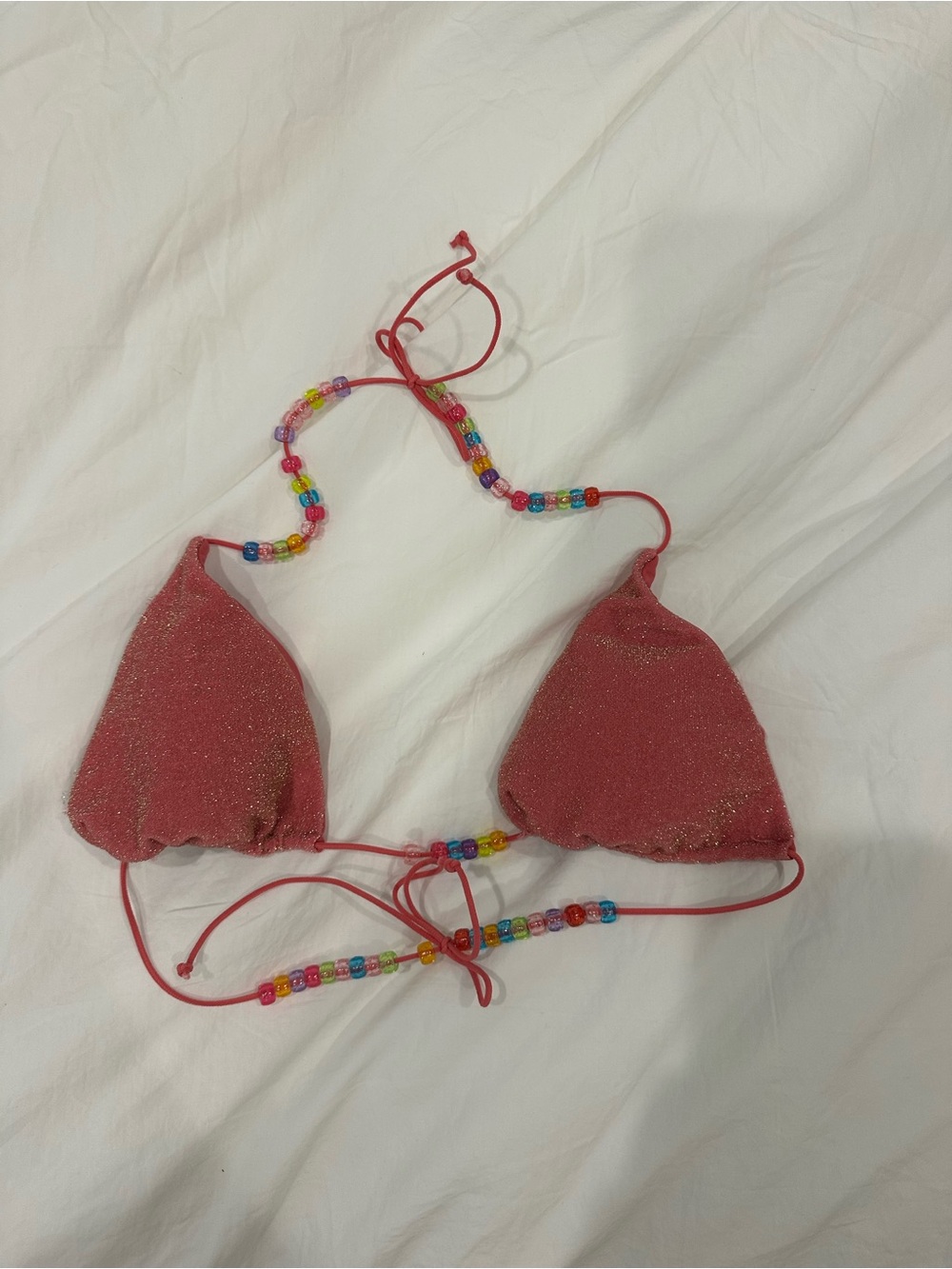 Red Glitter Bead-Trim Triangle Bikini Top
